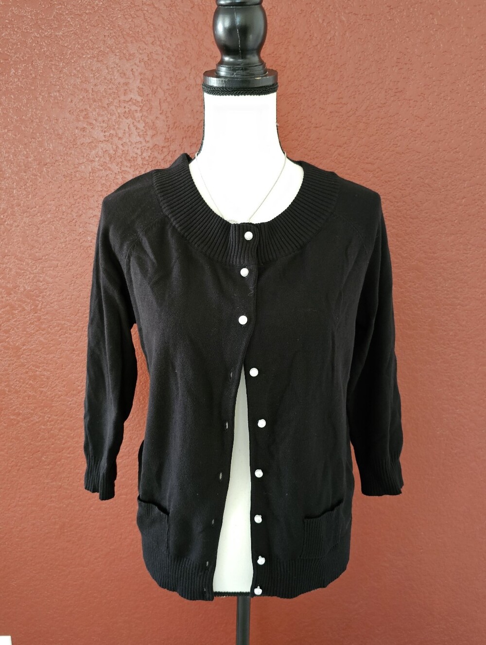 Women’s Black Button-Front Knit Cardigan - Picture 2 of 7